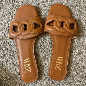 Zara Brown Braided-Detail Slide Sandals size 38